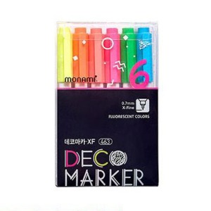모나미 데코 마카 XF 463 0.7mm 형광 6색세트 컬러링 장식 마카펜 데코