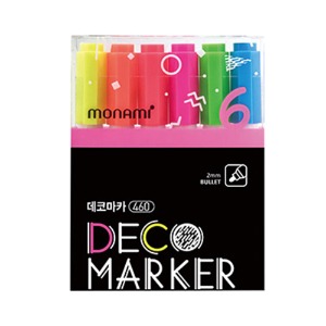 모나미 데코 마카 460 2.0mm 형광 6색세트 컬러링 장식 마카펜 데코