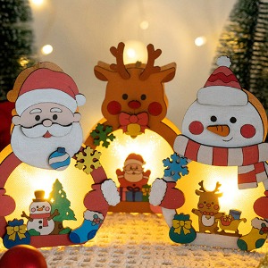 MHS 크리스마스 MDF 무드등 LED 점멸등 성탄절 장식 DIY 산타 루돌프 눈사람